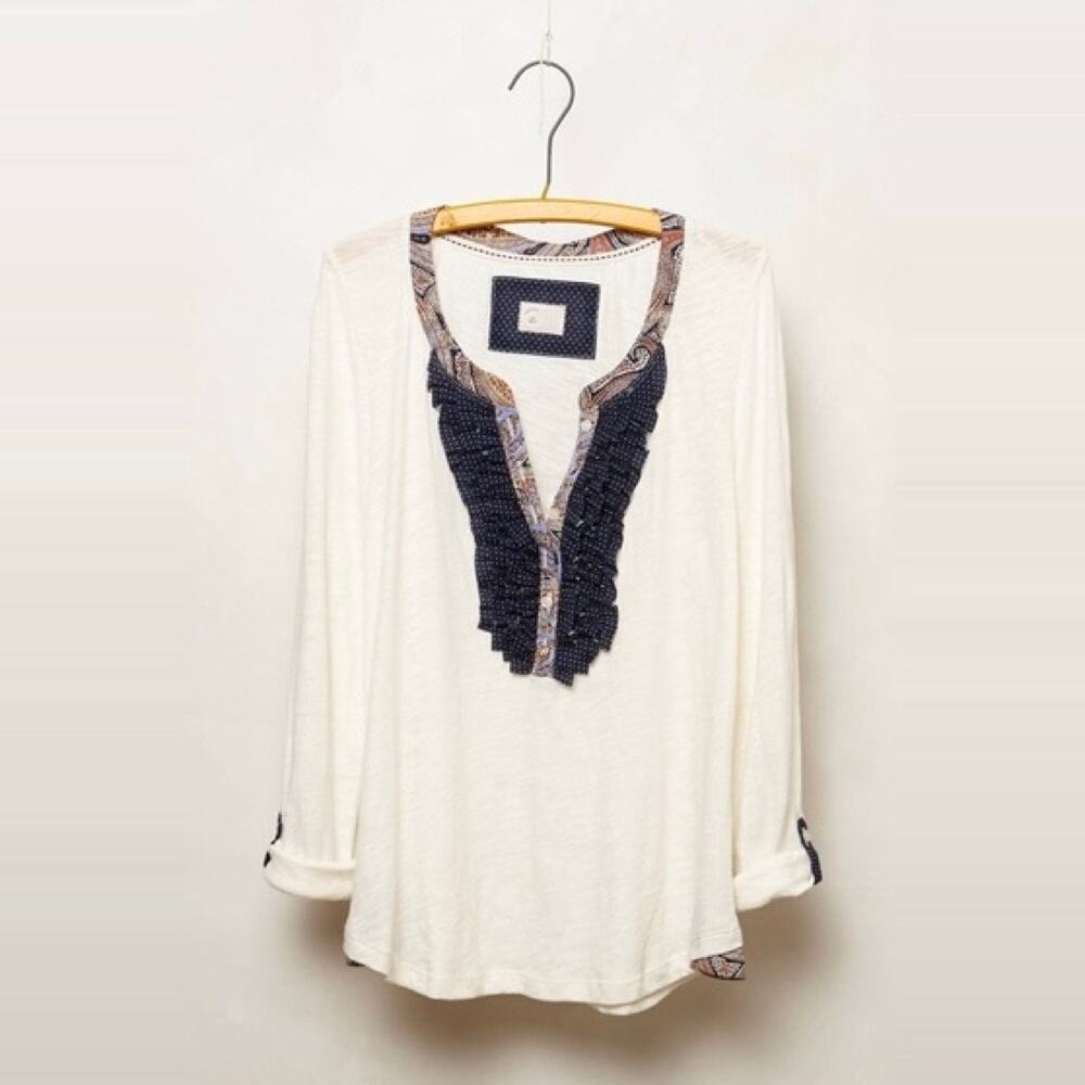 Anthropologie Postmark Ruffle Henley Tee size Small